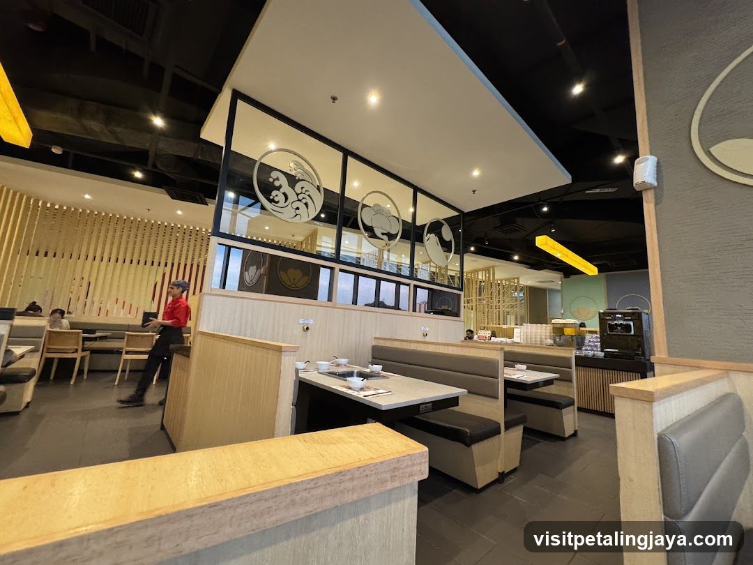 Restaurant Interior with Booth Seating and Decorative Wall Art
