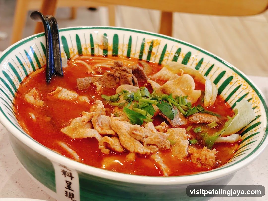 Spicy Noodle Bowl with Meat and Greens