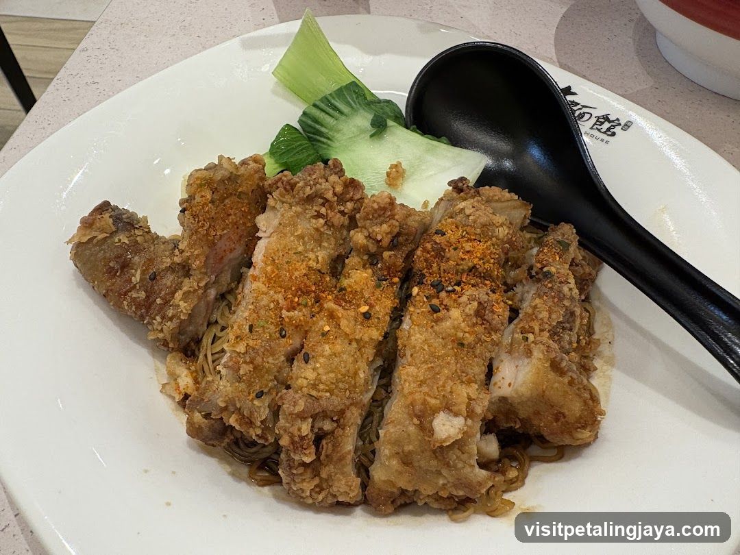 Crispy Fried Chicken with Noodles and Bok Choy