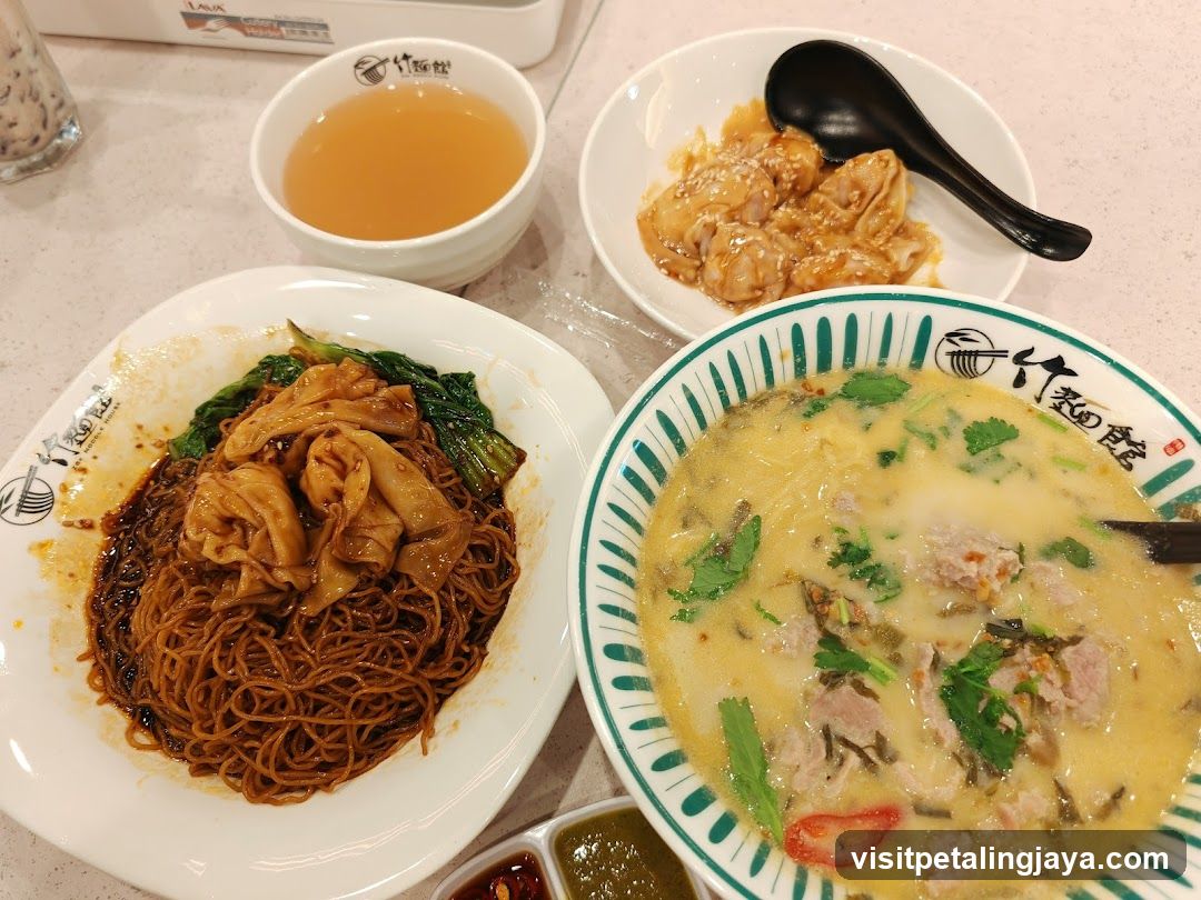Dining Table with Noodles and Soup