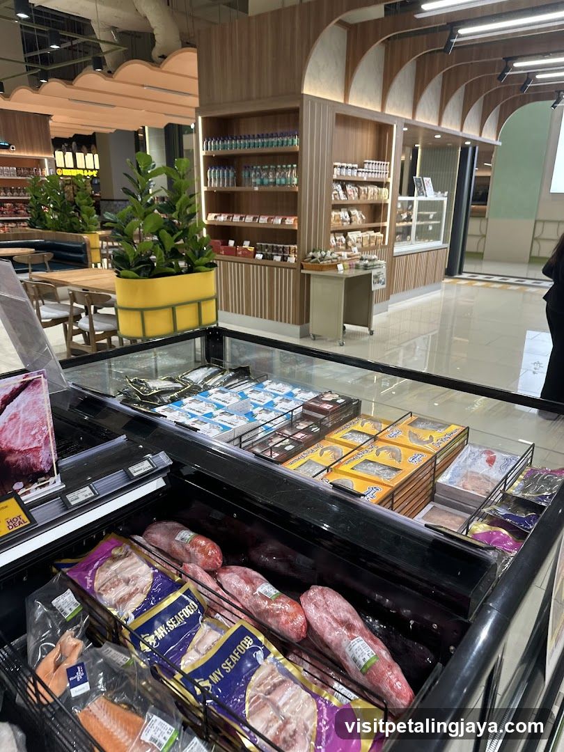 Supermarket Interior with Meat and Produce Section