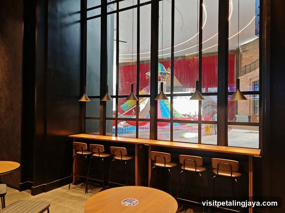 Interior View of a Restaurant with Play Area Outside