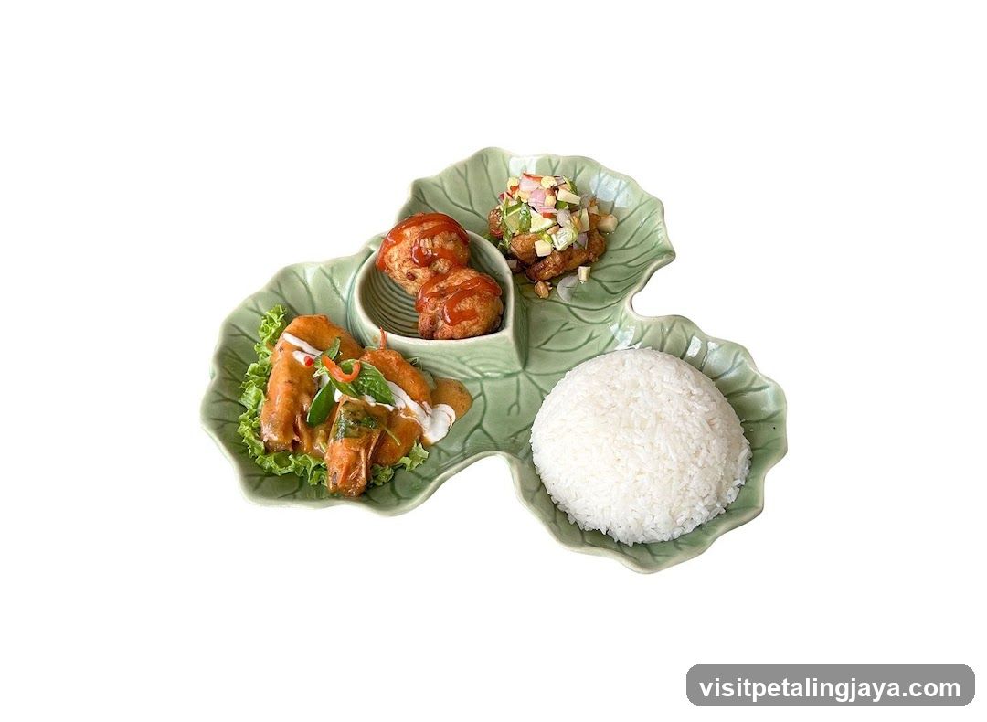 Leaf-Shaped Platter with Thai-Style Dishes