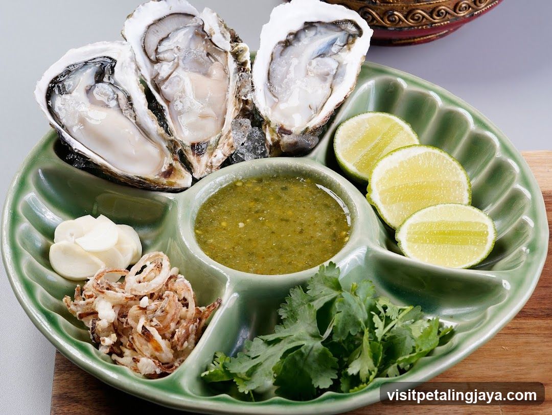 Oyster Platter with Dipping Sauce and Garnishes