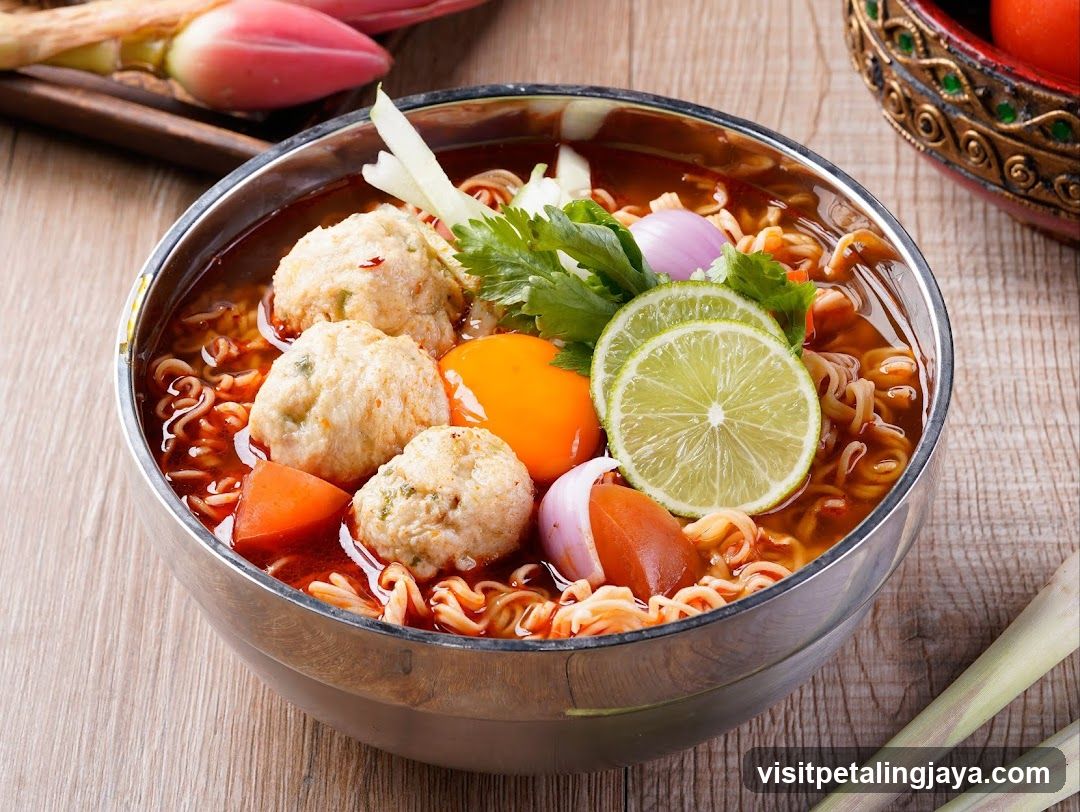 Spicy Noodle Bowl with Meatballs and Lime