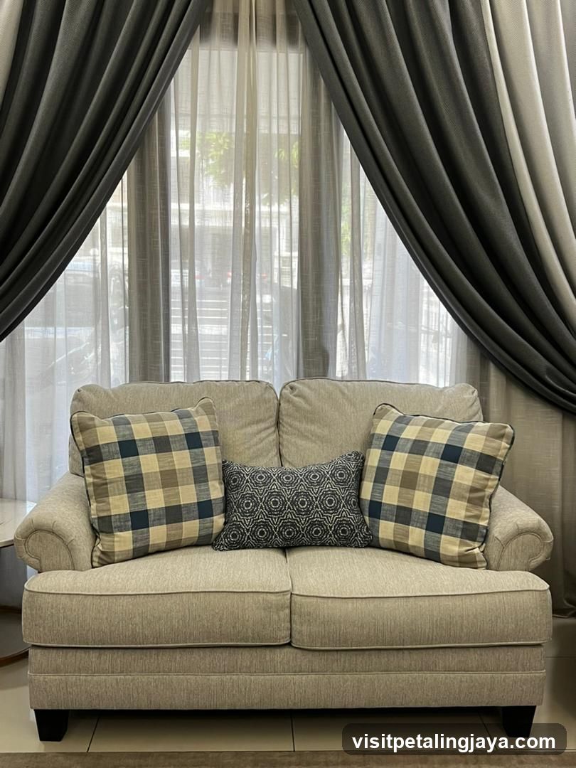 Living Room Sofa with Plaid Pillows