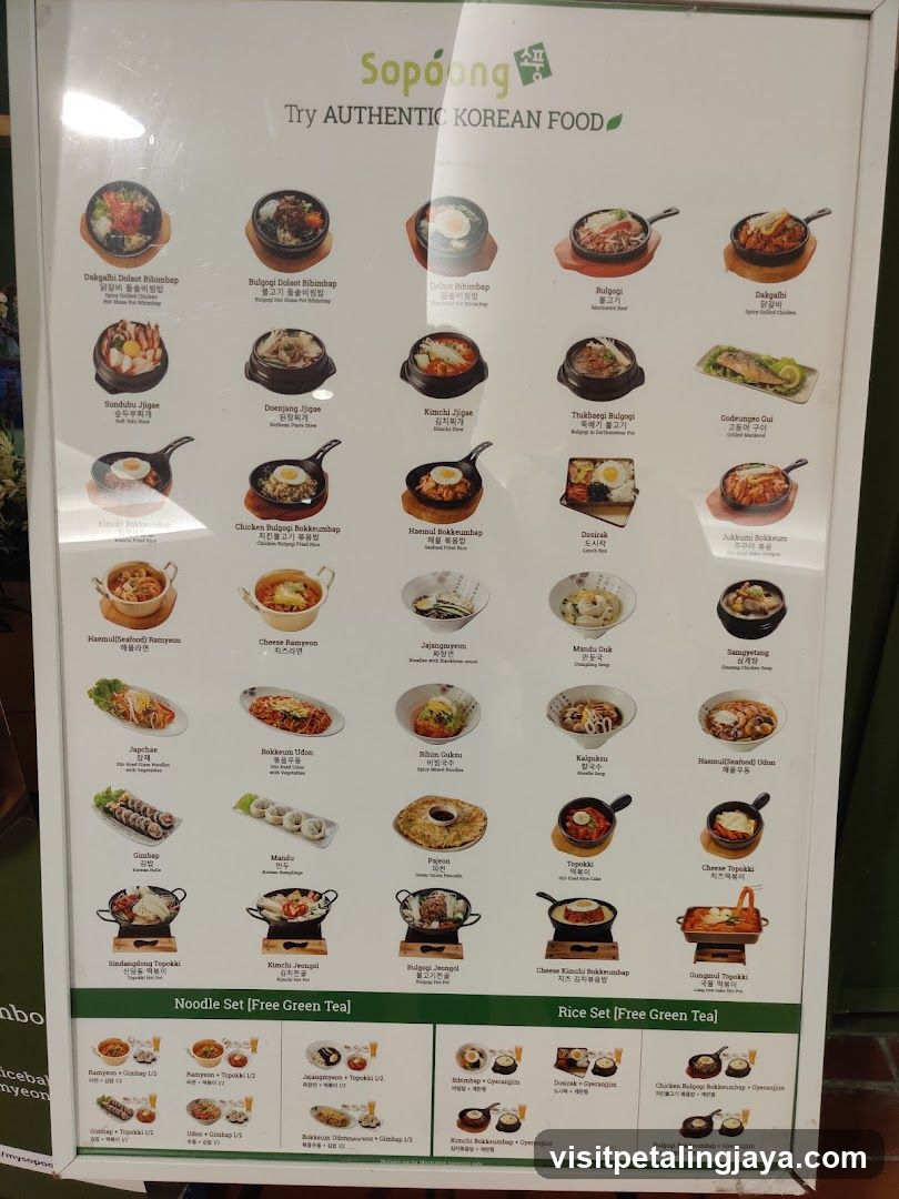 Sopobong Korean Food Menu