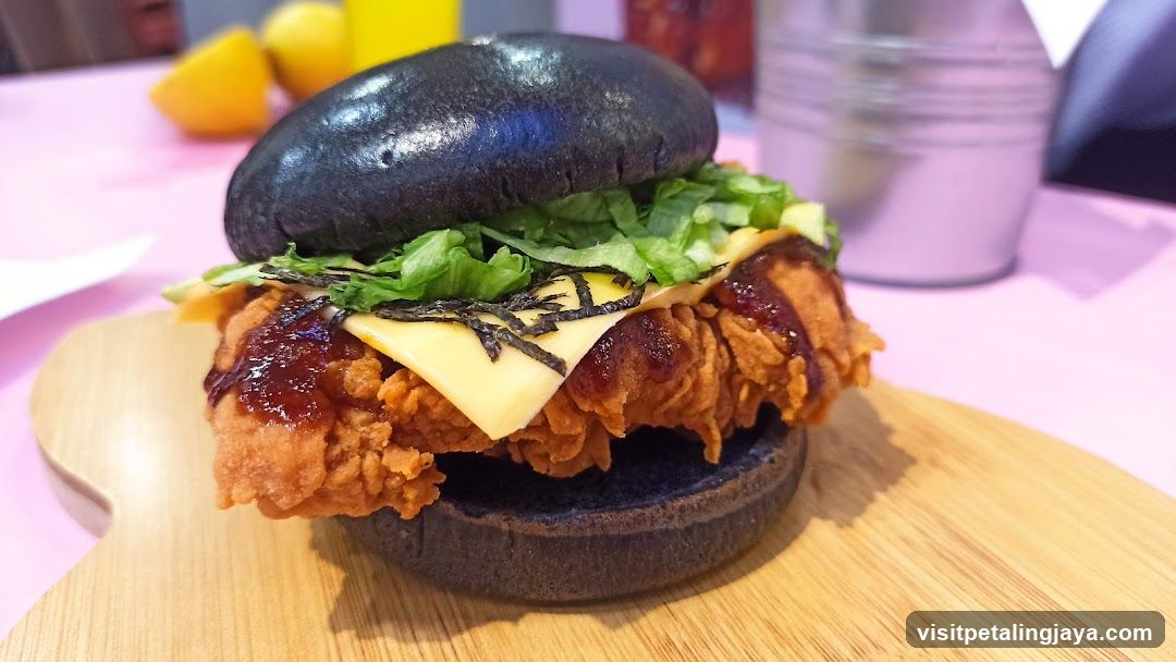 Black Brioche Burger with Fried Chicken