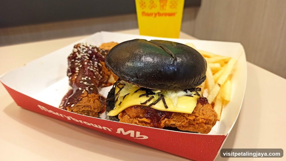 Burger with Black Bun and Fries