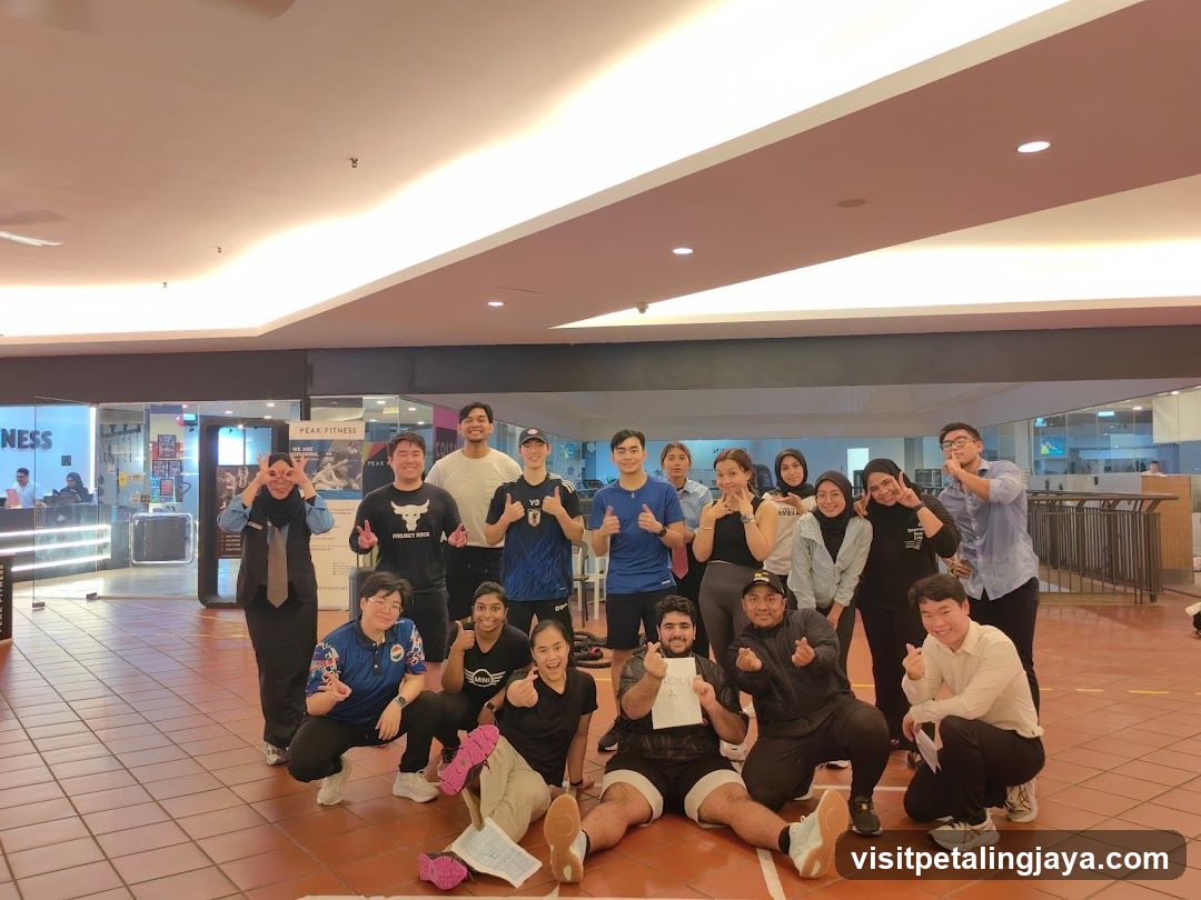 Group photo in mall corridor