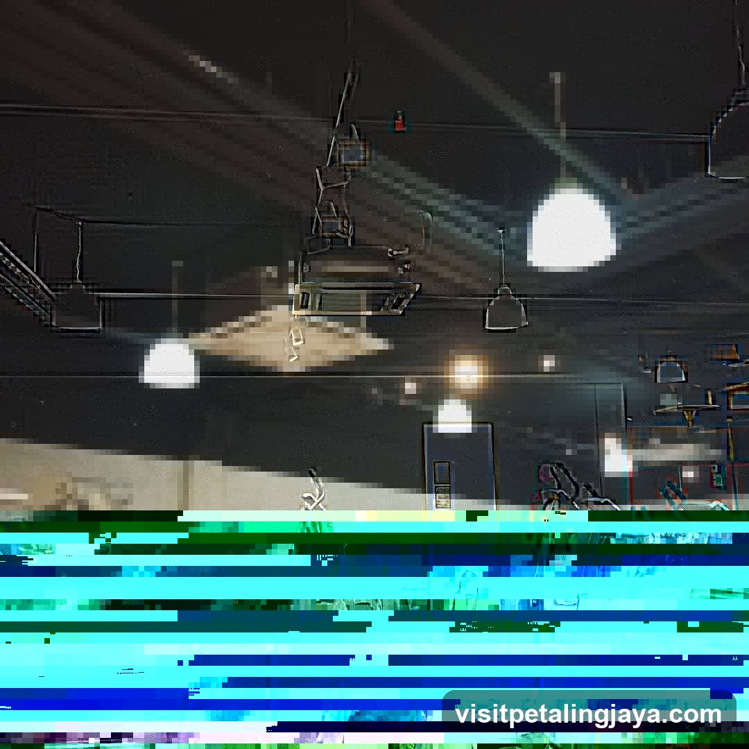 Interior with hanging lights and digital distortion