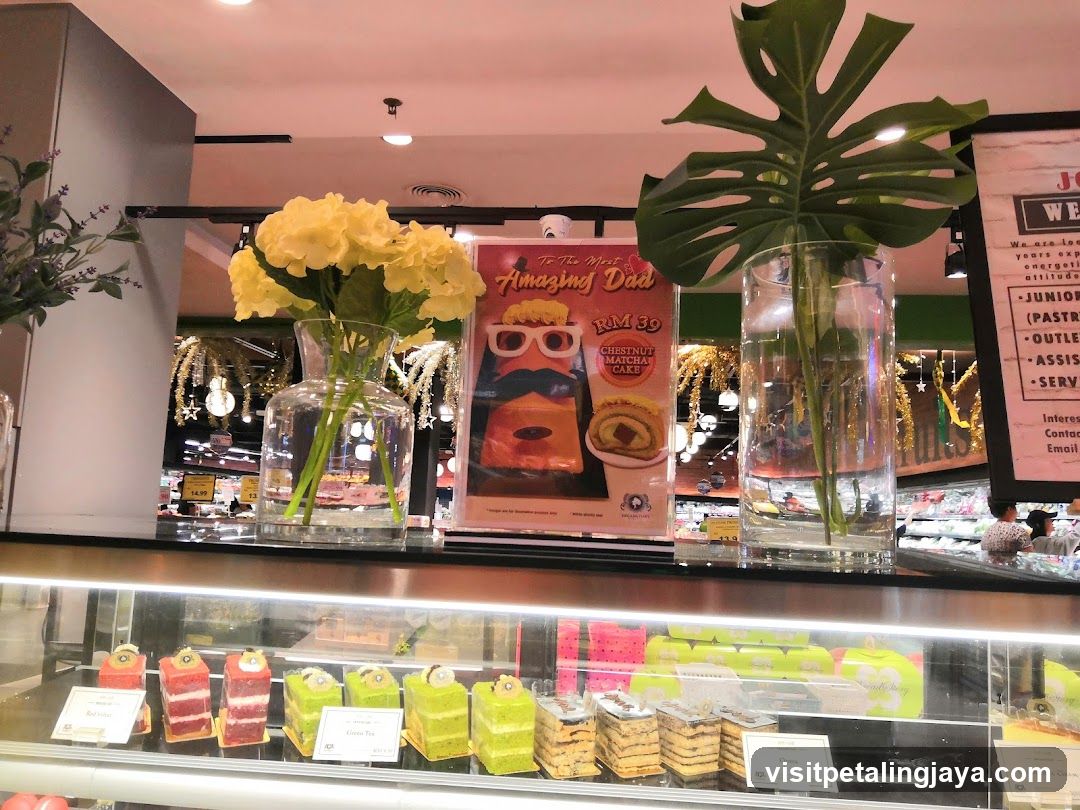 Cafe Display Counter with Pastries and Decorations