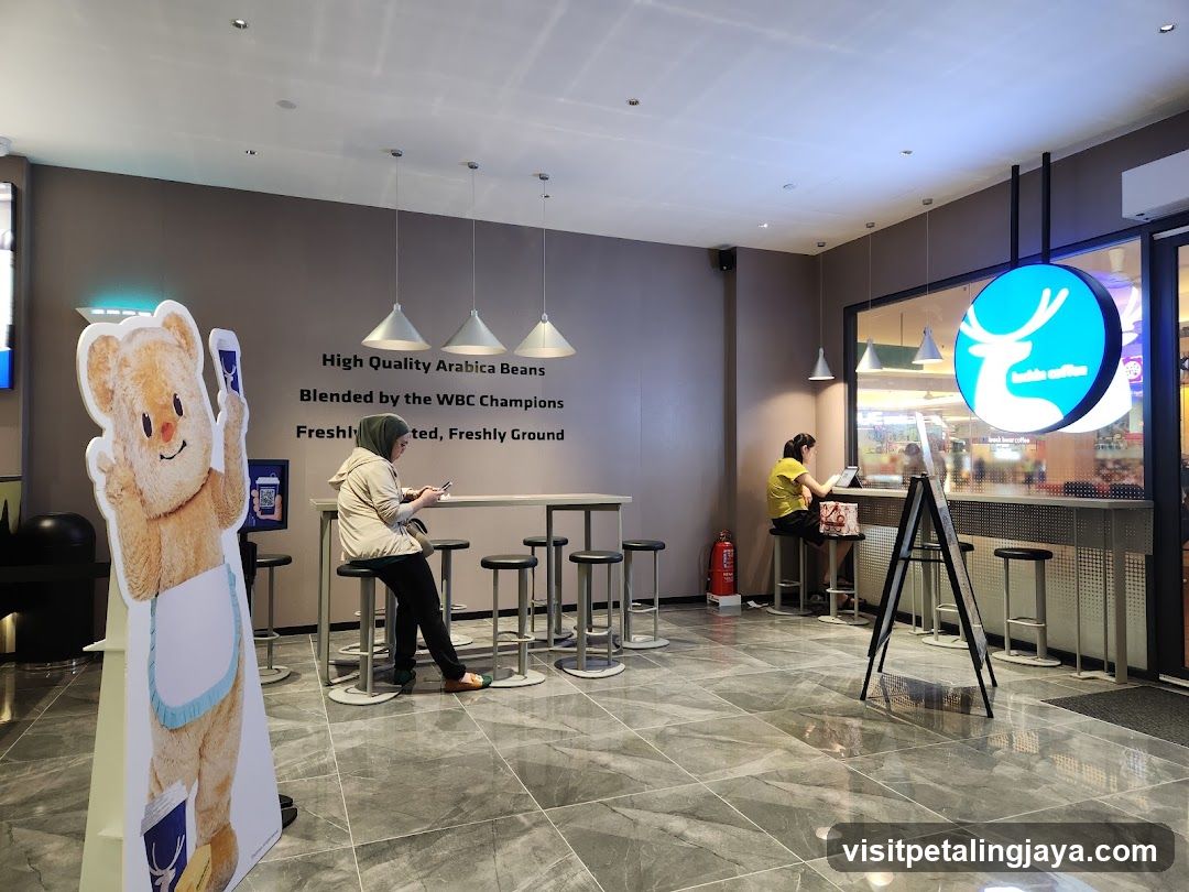 Coffee Shop Interior with Customer and Mascot