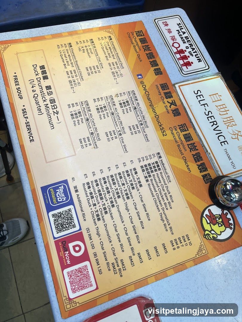 Champion Duck & Charcoal Roast Chicken Menu