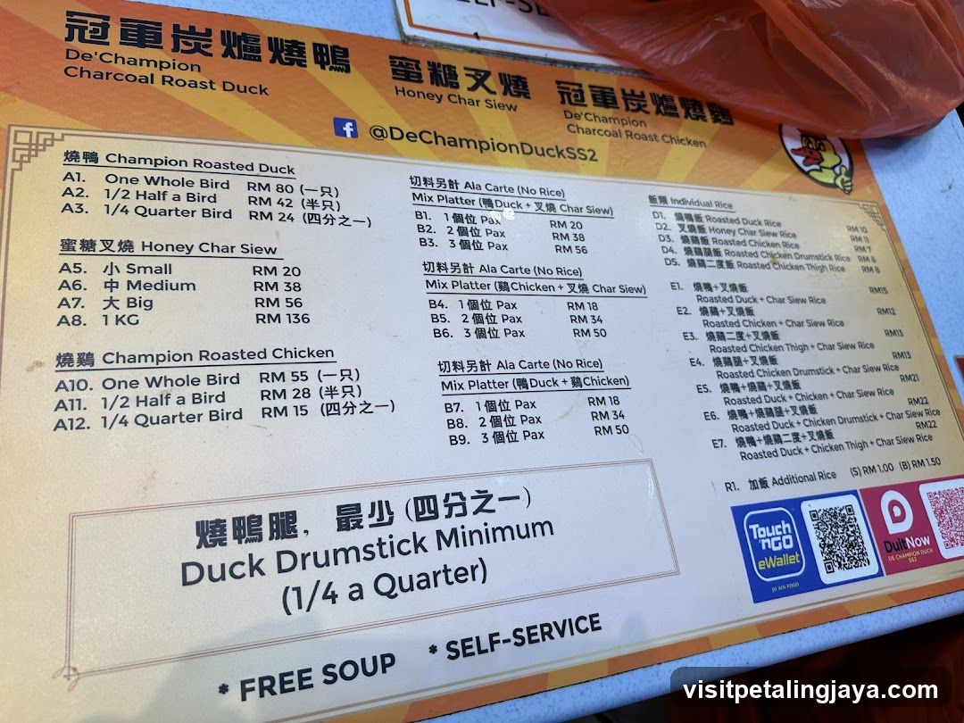 De'Champion Charcoal Roast Duck & Honey Char Siew Menu