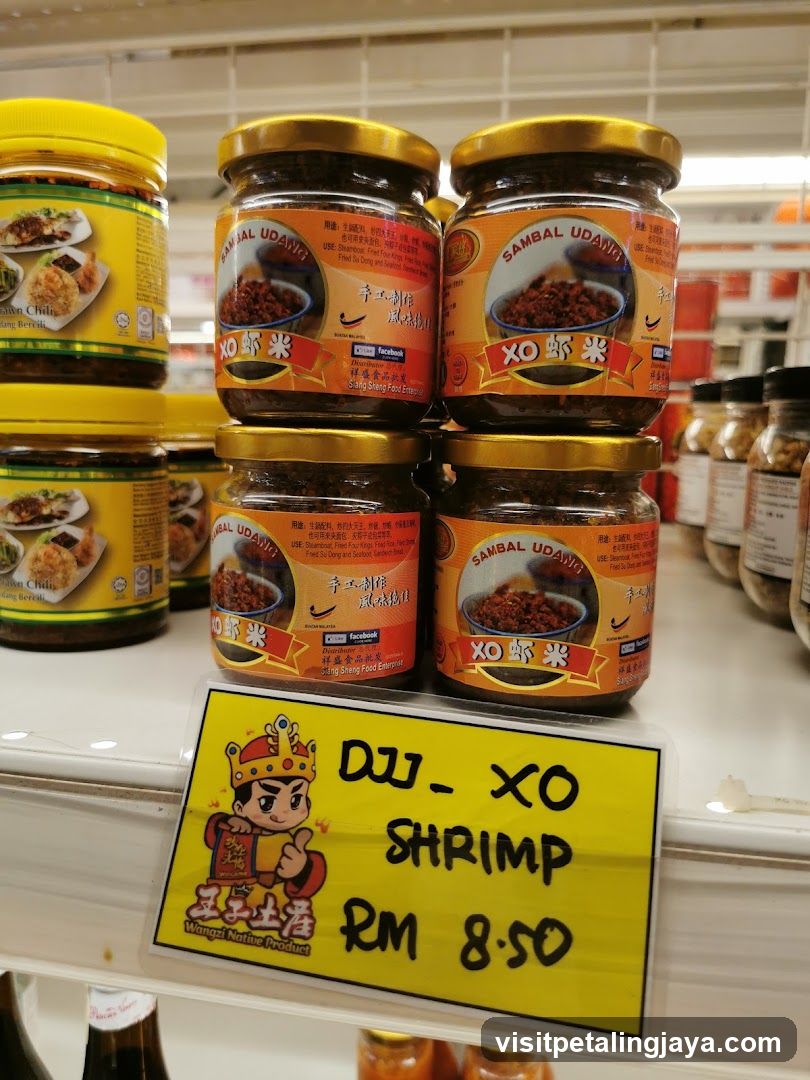 Shelf of Sambal Udang XO Shrimp Paste Jars