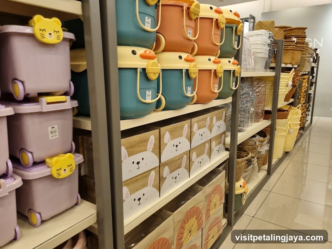 Organized Storage Containers and Baskets in Store