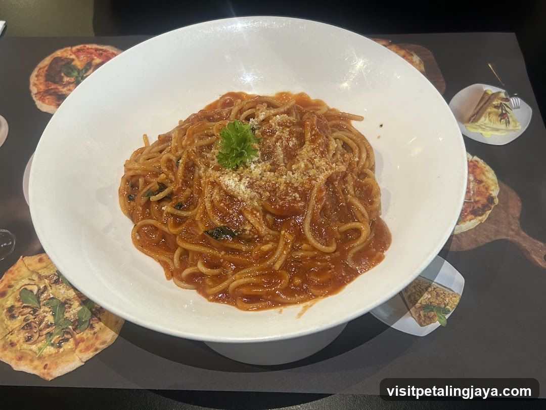 Spaghetti Bolognese in a White Bowl