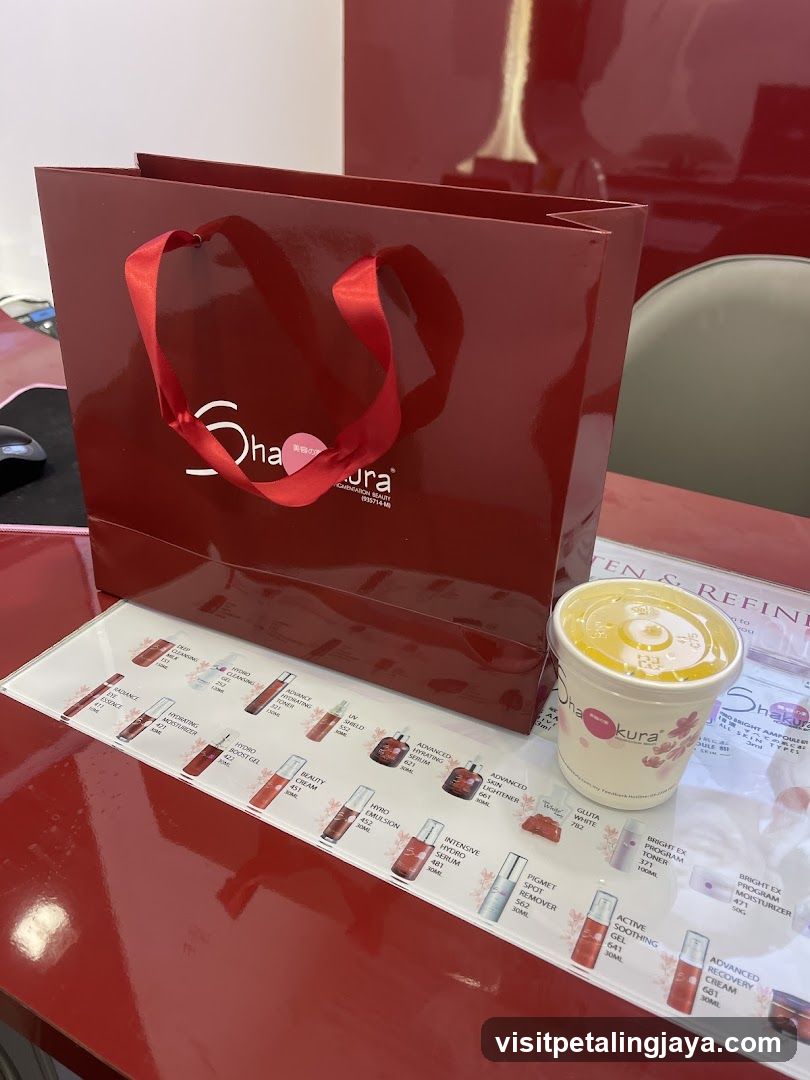 Beauty Product Display with Gift Bag and Drink