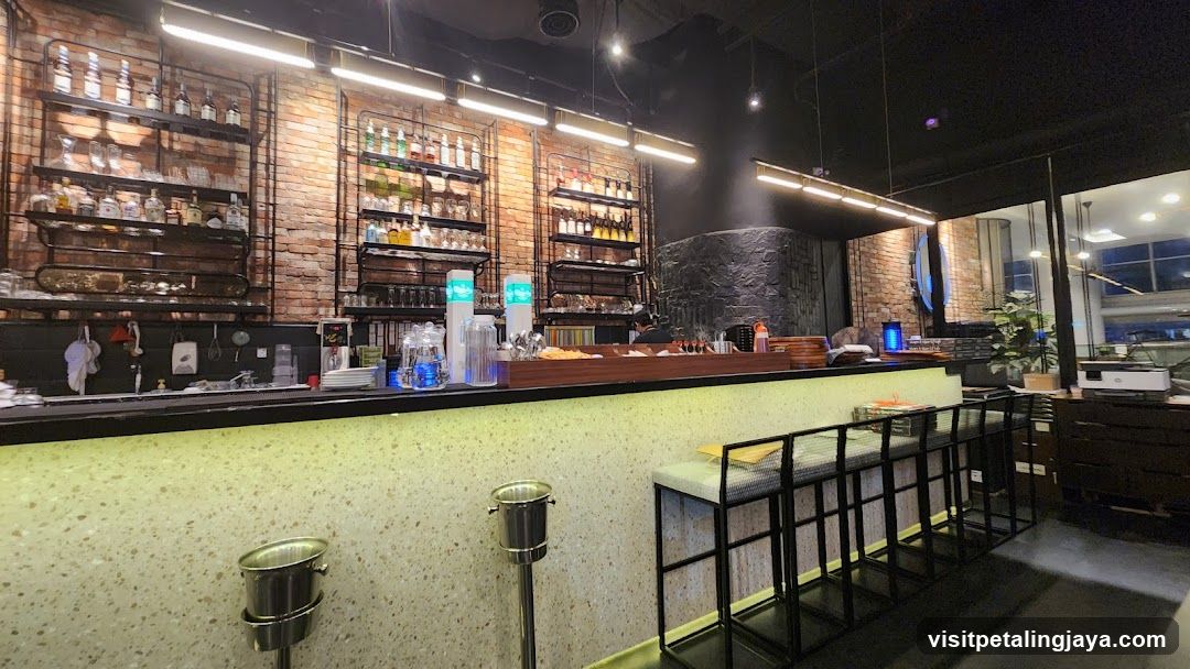 Bar Interior with Brick Wall and Shelving