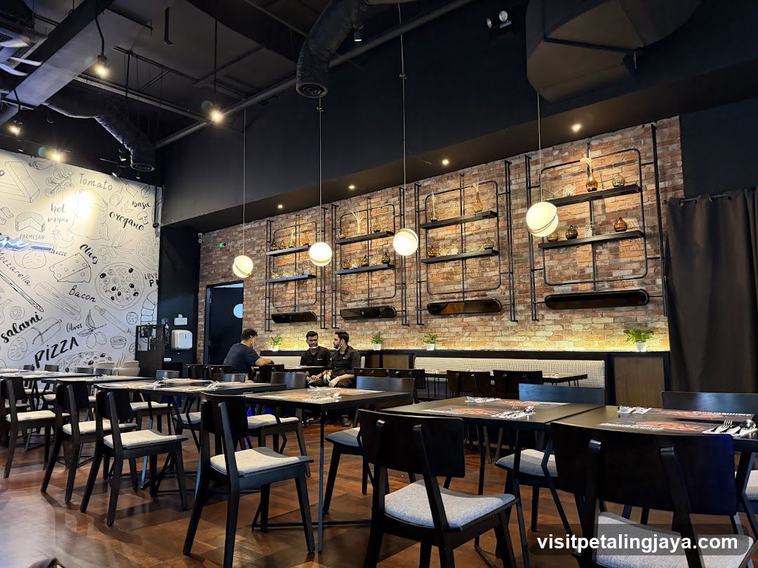 Restaurant Interior with Brick Wall Decor