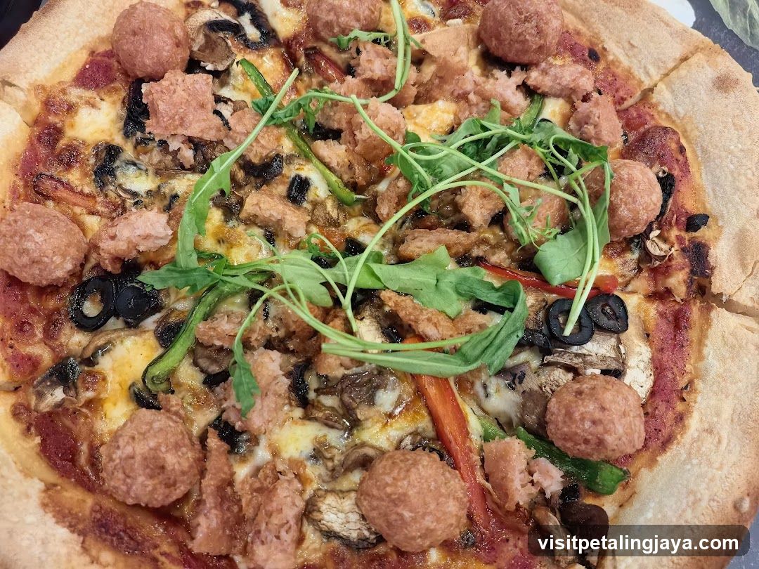 Pizza with Meatballs and Arugula