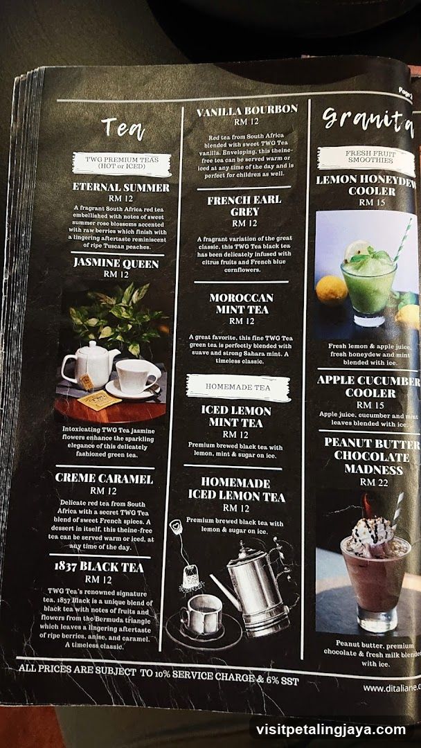 Italiana Tea Menu