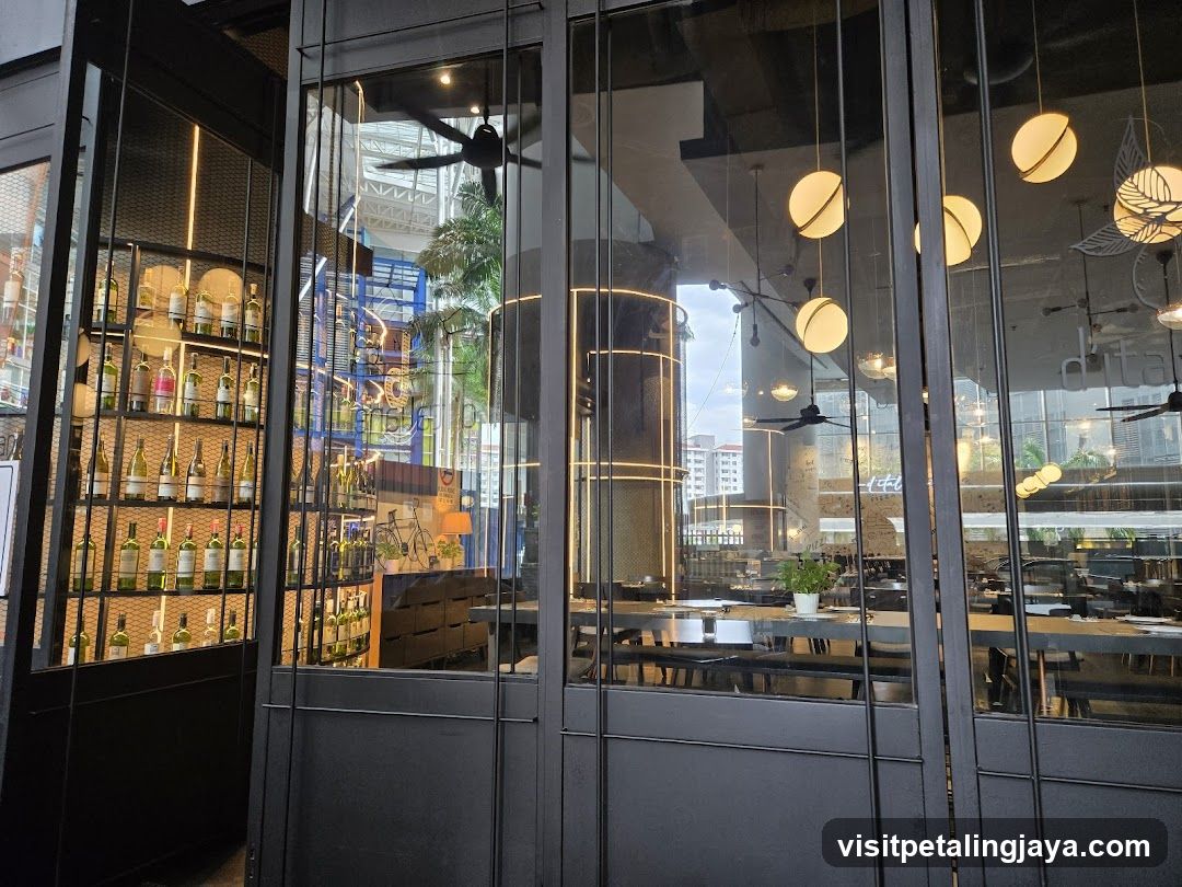 Restaurant Interior View Through Glass Doors
