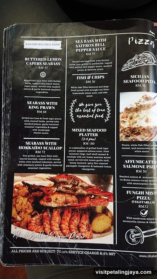 Seafood Menu Page