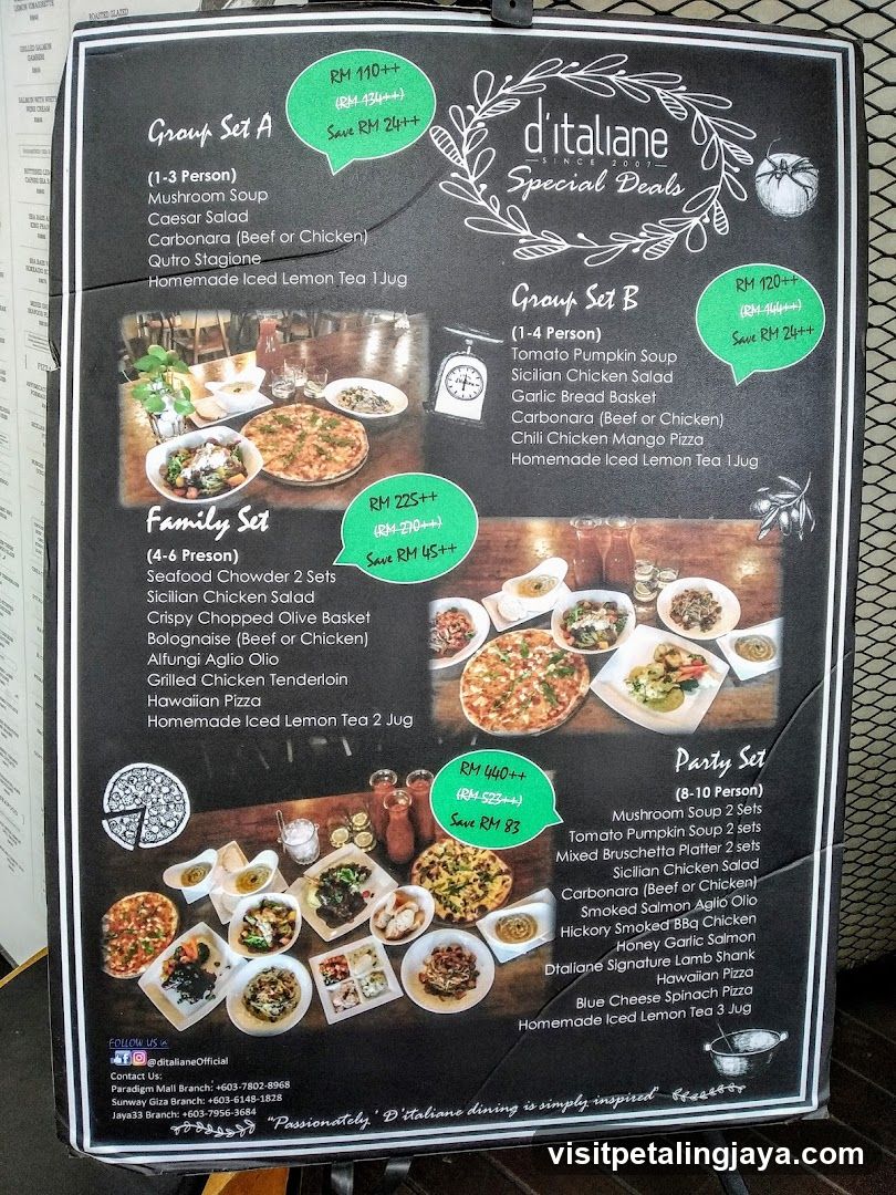 d'italiane Special Deals Menu Board