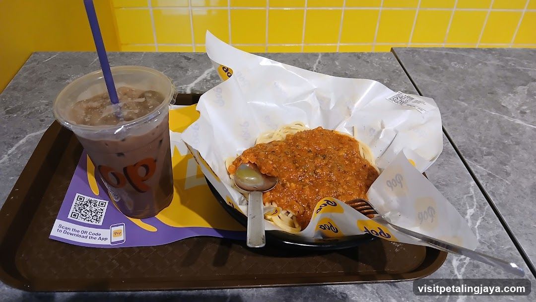 Food Tray with Pasta and Drink