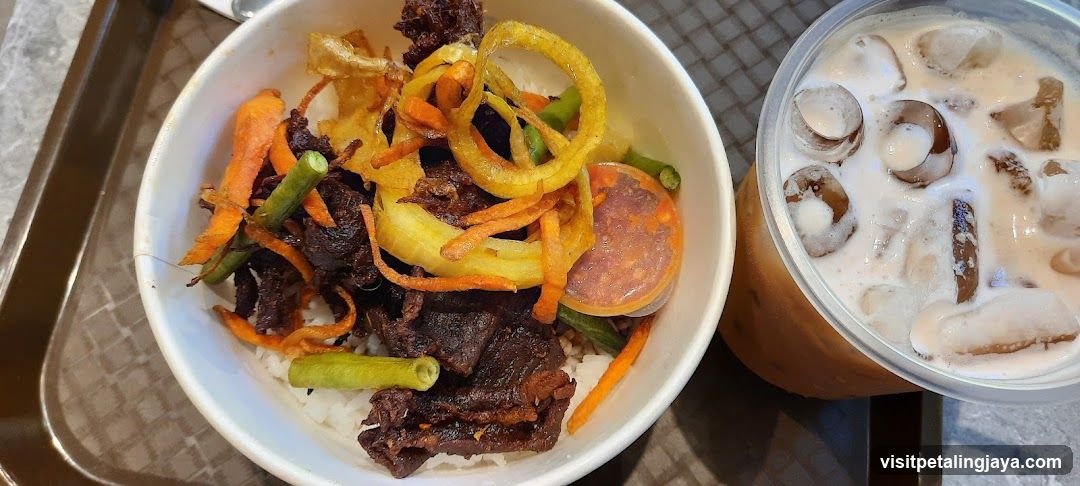Bowl of Beef and Iced Drink