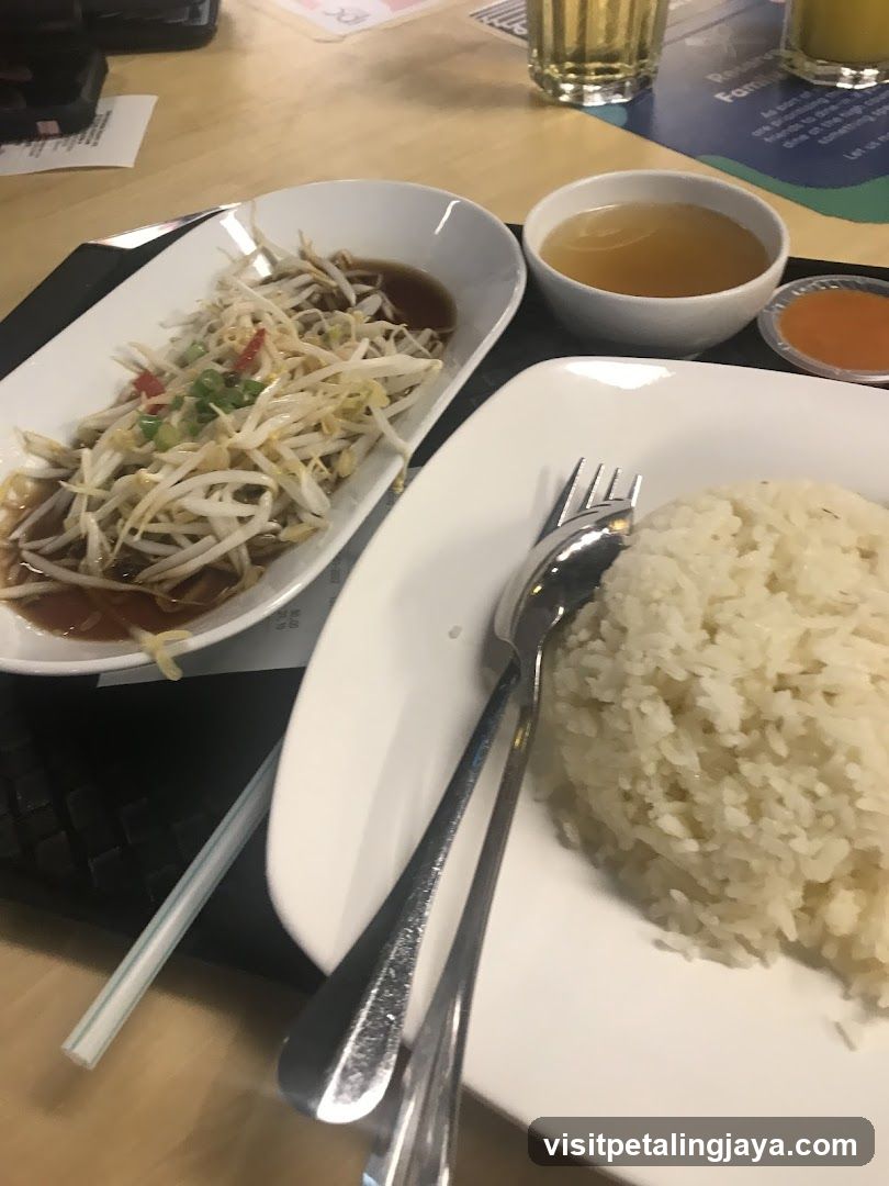 Meal with rice and bean sprouts