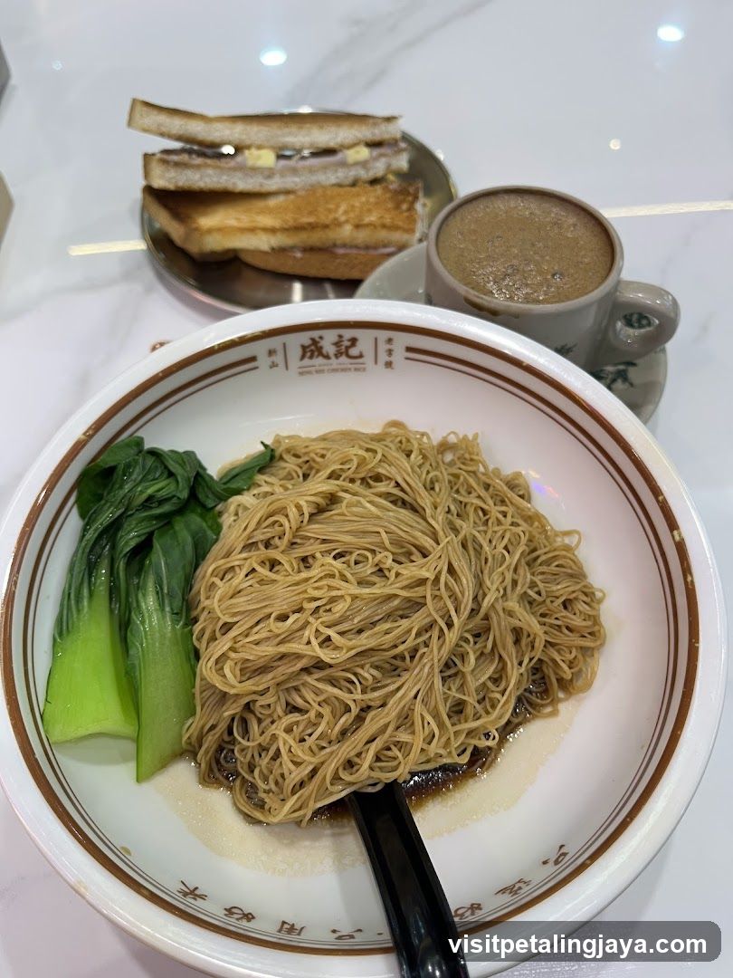 Noodle Meal with Toast and Coffee