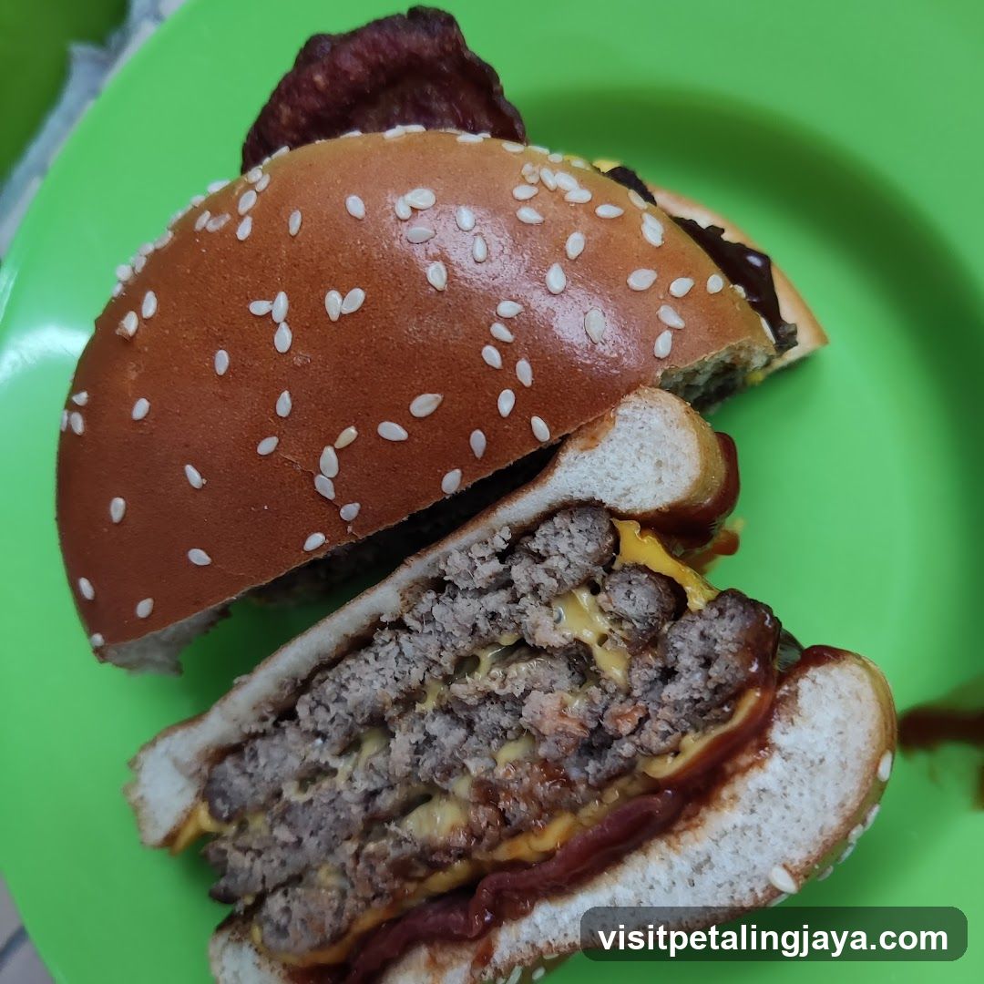 Double Cheeseburger on Green Plate