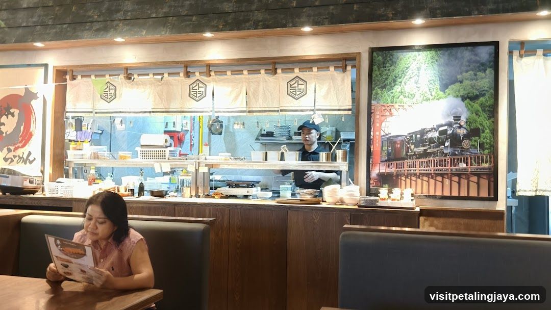 Restaurant Interior with Kitchen View