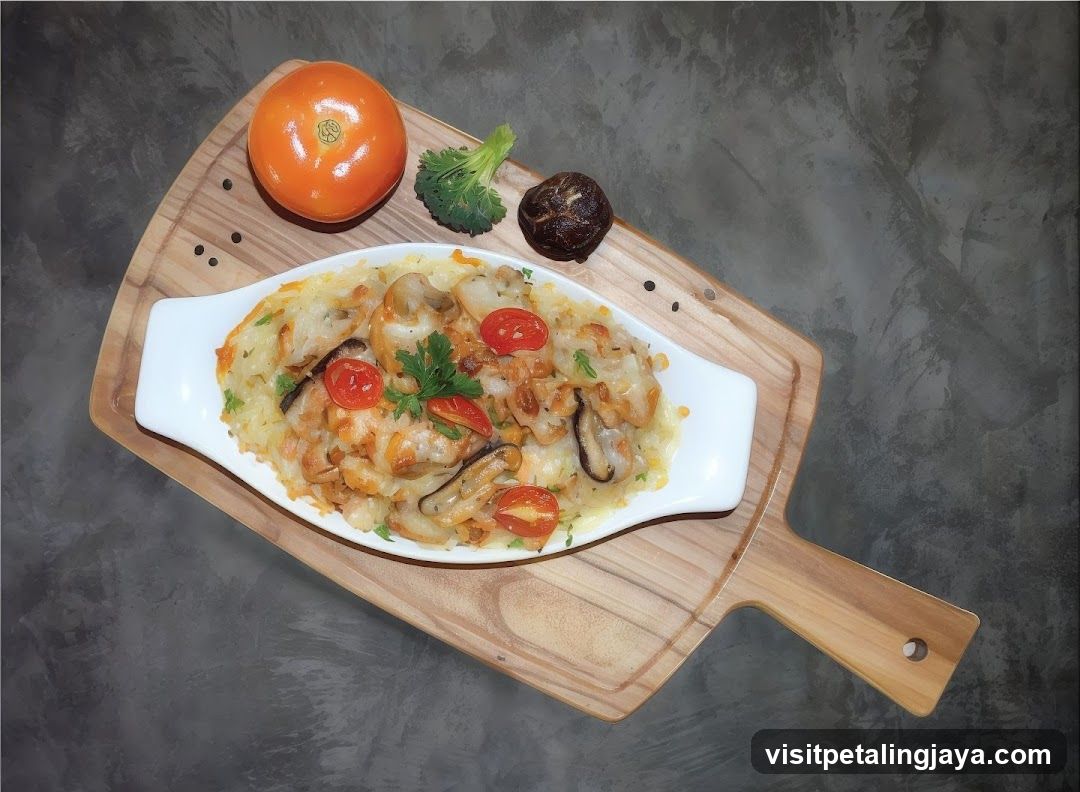 Mushroom and Tomato Dish on Wooden Board