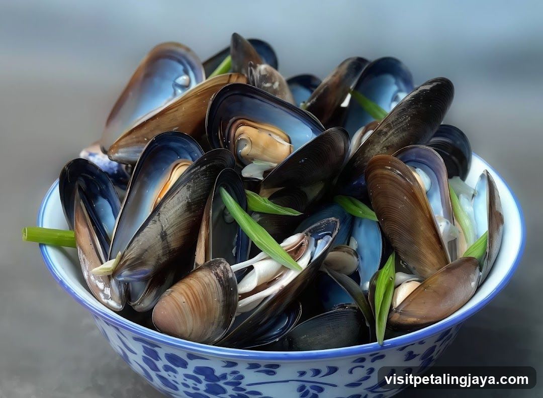 Bowl of Steamed Mussels with Scallions