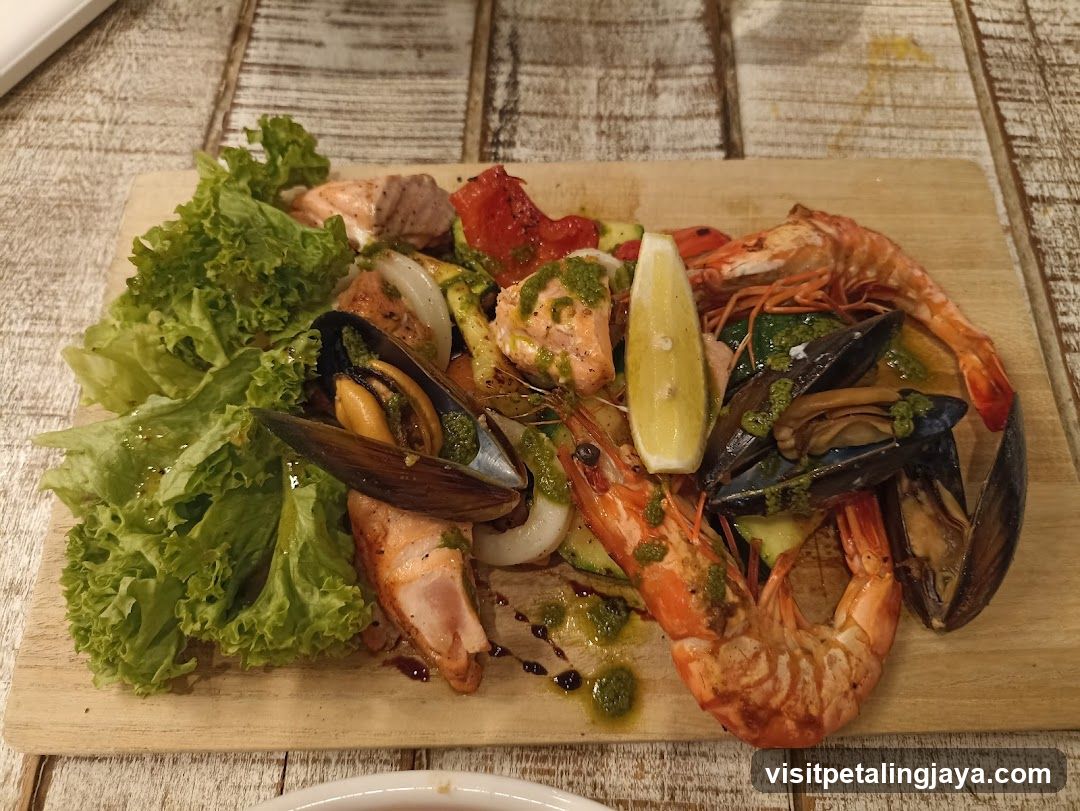 Seafood Platter on Wooden Board