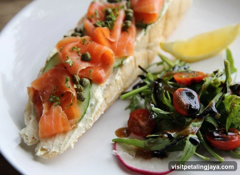 Smoked Salmon Baguette with Capers and Side Salad