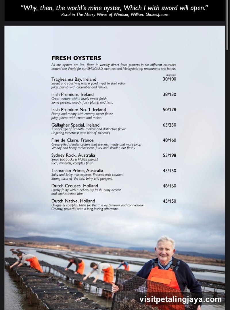 Fresh Oysters Menu and Display