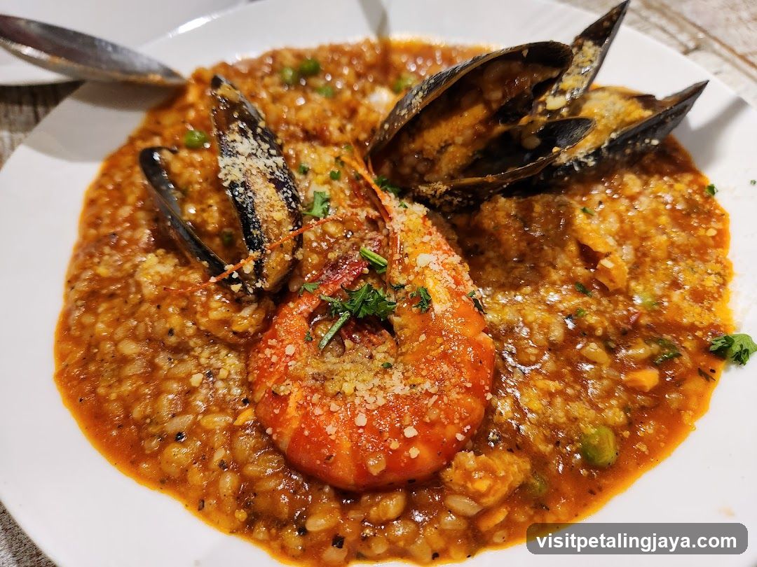 Seafood Paella or Rice Dish with Mussels and Shrimp
