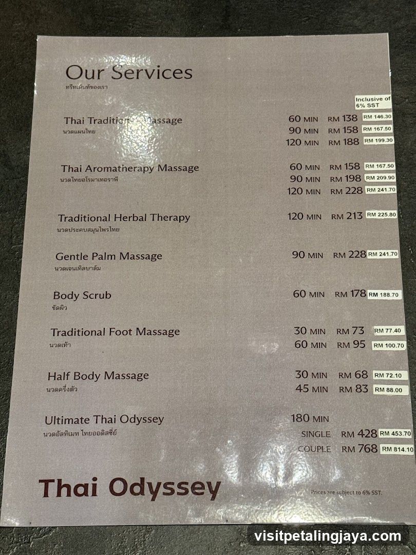 Thai Odyssey Menu
