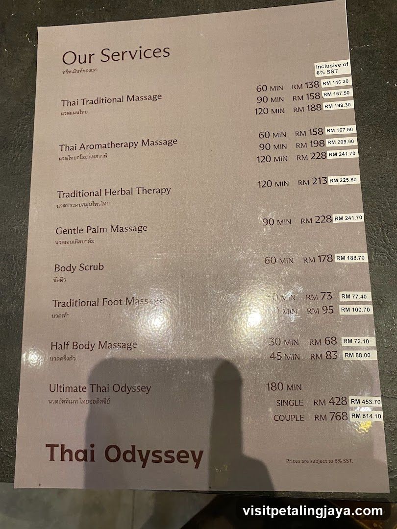 Thai Odyssey Services Menu