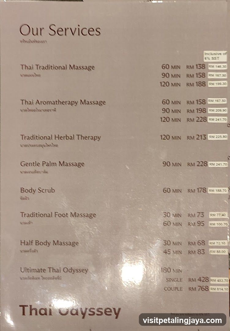 Thai Odyssey Menu