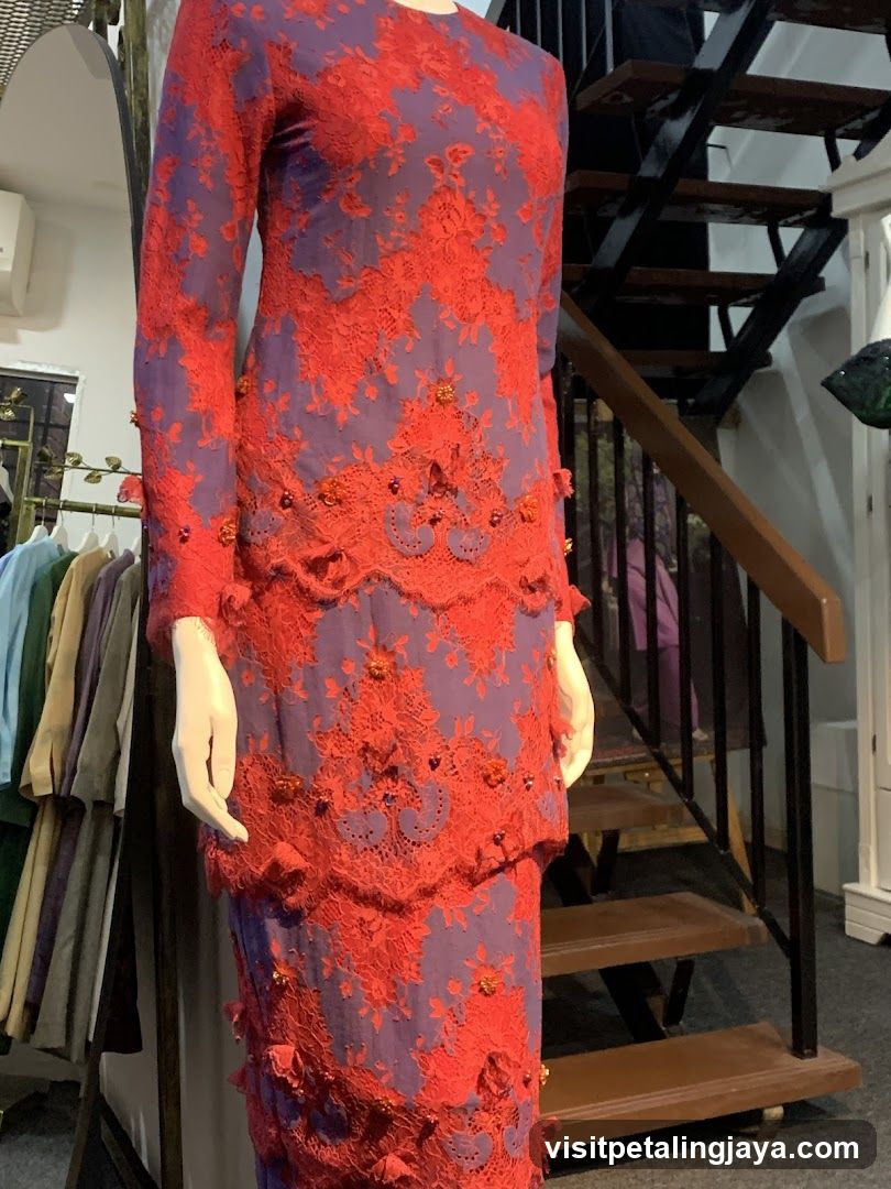 Red and Purple Lace Dress on Mannequin