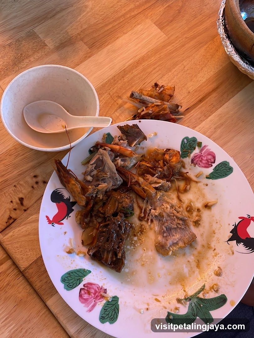 Eaten Meal on Wooden Table