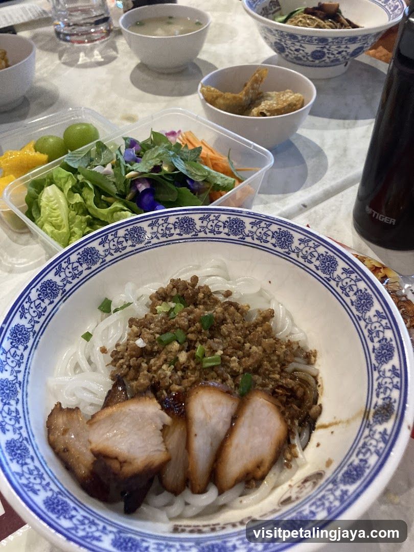 Noodle Bowl with Meat and Salad