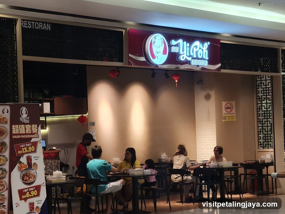 Restaurant Interior with Customers and Signage