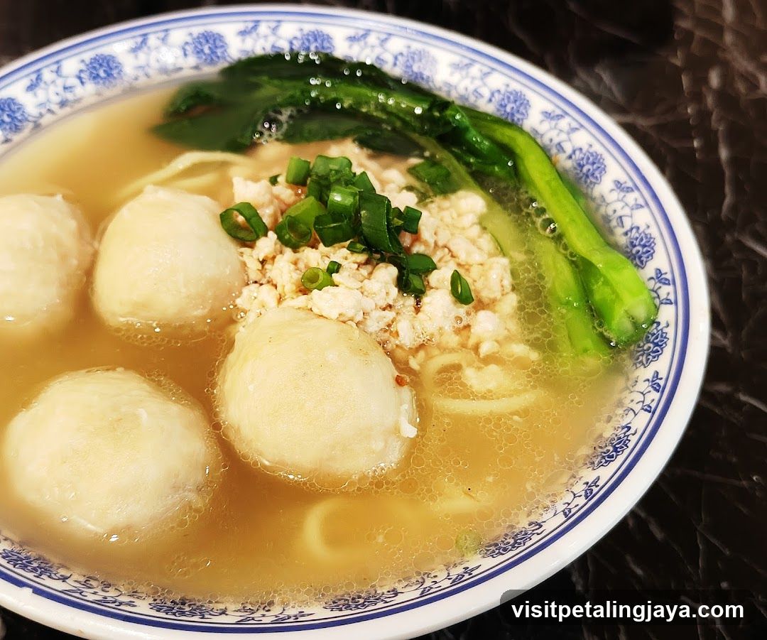 Fish Ball Noodle Soup with Greens and Scallions